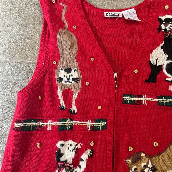 - Vintage 90’s Christmas Kitty Cat Ugly Sweater Vest - size M - Picture 8 of 13